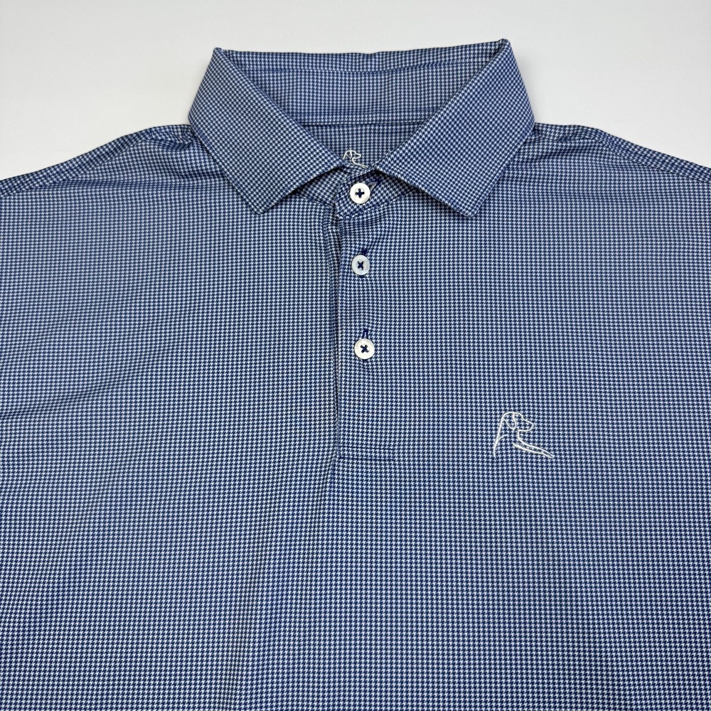 Rhoback Polo Shirt Mens Medium Blue Houndstooth Golf Performance Stretch Tech